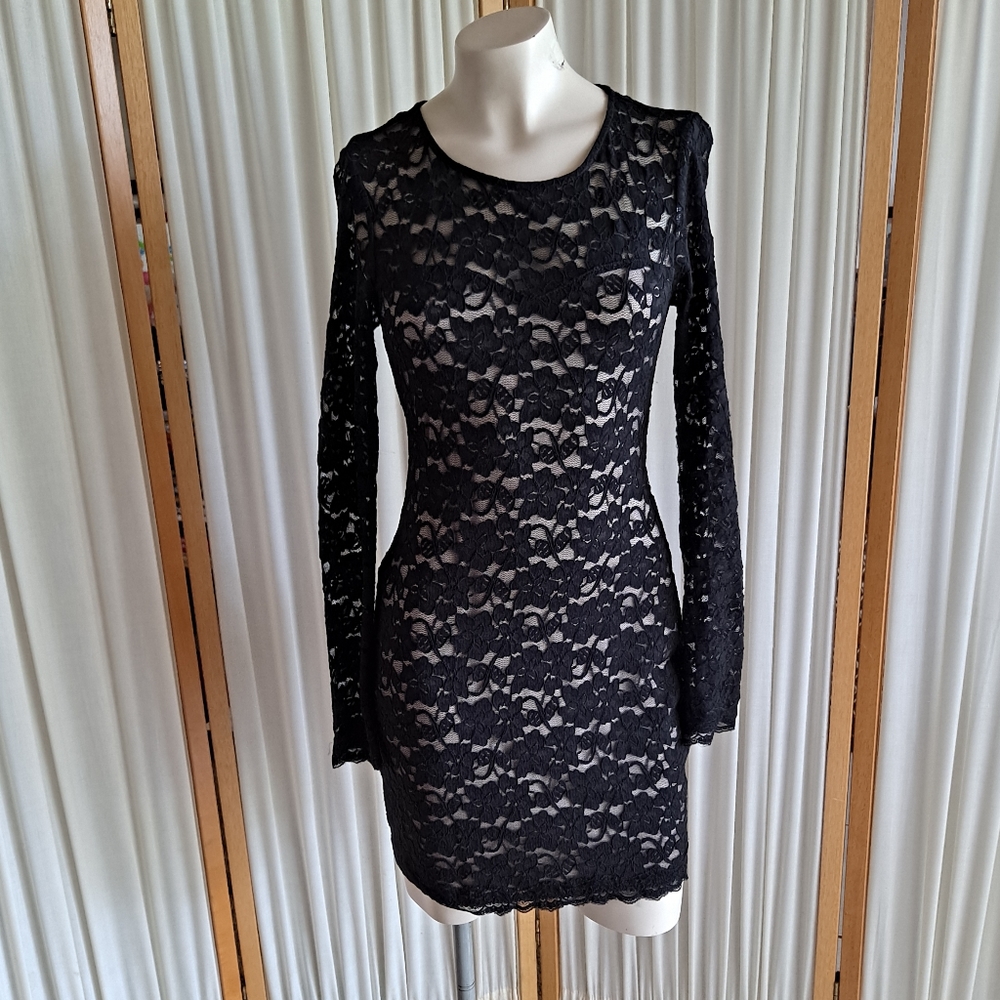 Express lace open back long sleeve LBD